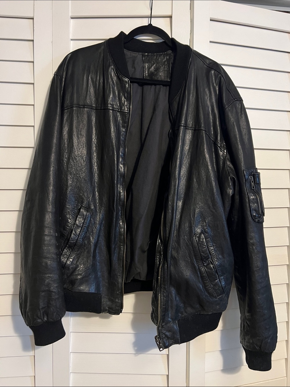Men's Black Leather Bomber Jacket - made in Italy
